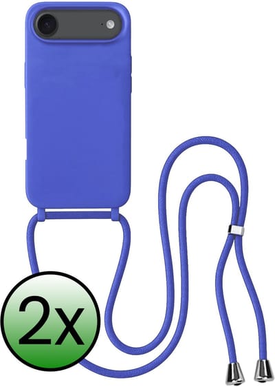 Hoes Geschikt voor iPhone Air Hoesje Met Koord - Telefoonhoesje Geschikt voor iPhone Air Backcover Met Afneembaar Koord - Felblauw - 2 Stuks