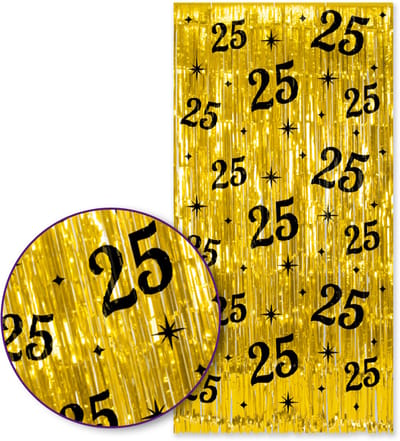 Q2P – 25 Jaar Foliegordijn – Goud & Zwart – 100×200 cm – Zelfklevend – 25e Verjaardag Versiering – Backdrop Fotomuur