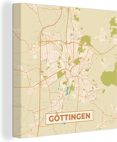 Canvas Schilderij Göttingen - Vintage - Plattegrond - Kaart - Stadskaart - 20x20 cm - Wanddecoratie