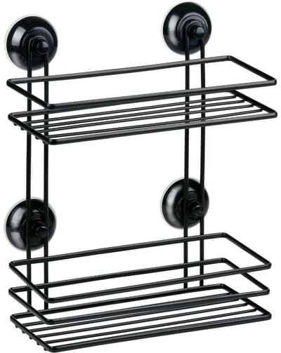 Bath & Shower Badkamerrek met Zuignappen - Opbergrek voor Douche - Badkamermeubel met 2 Planken - Opbergrek Badkamer van Metaal - Zwart