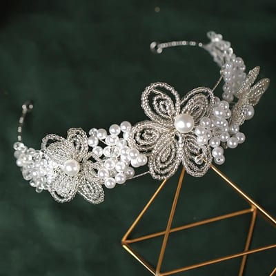 Pailletten handgemaakte geweven parel bloem hoofdband kroon Koreaanse stijl hoofddeksel accessoires bruid's bruidshoofddeksel gray