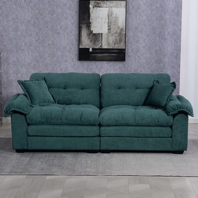 BLACKCOLORS Diepe eenpersoonsbank van chenille van 213 cm met dubbellaagse kussens (traagschuim + pocketveren) – Comfortabele tweezitsbank voor kleine woonkamers, appartementen en kantoren