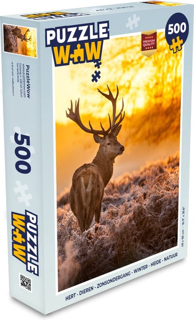 Puzzel Hert - Dieren - Zonsondergang - Winter - Heide - Natuur - Legpuzzel - Puzzel 500 stukjes