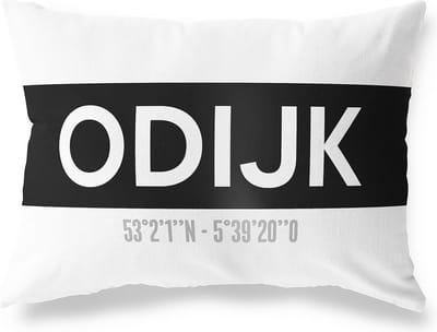Tuinkussen ODIJK - UTRECHT met coördinaten - Buitenkussen - Bootkussen - Weerbestendig - Jouw Plaats - Studio216 - Modern - Zwart-Wit - 50x30cm