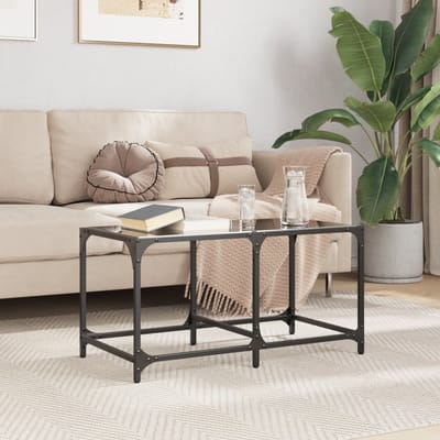vidaXL - Salontafel - met - zwart - glazen - blad - 78,5x40x40 - cm - staal