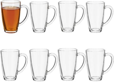 Alessandro theeglazen Bristol - met oor - 8x stuks - 420 ml - glas - 8 x 13 cm