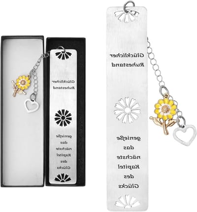 Stalen Boekenlegger met Hart en Zonnebloem Pendant, Gepersonaliseerd Afscheidscadeau voor Vrouwen, Perfect voor Leraren, Collega's en Moeders bij Pensioen