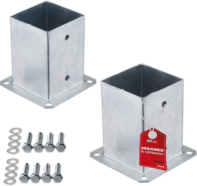 SOTECH SET van 2 vierkante grondankers 100 x 100 mm, 152 mm hoog, vuurverzinkt staal, opschroefbare grondanker voor vierkant hout - ideaal voor buitengebruik