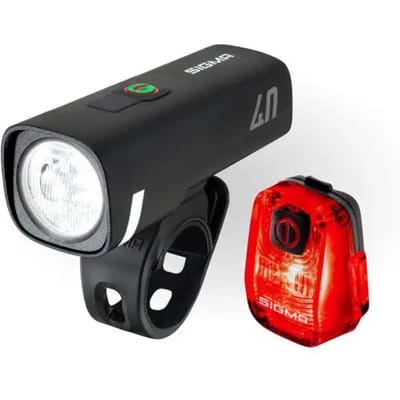 Sigma Aura 40 / Hiro 10 Set Fietsverlichtingsset LED-lamp werkt op batterij werkt op een accu Zwart