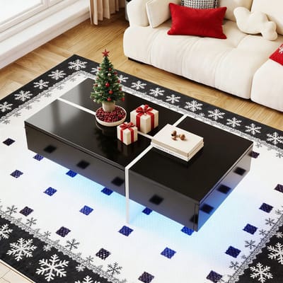 REDOM Hoogglans salontafel met app-gestuurde LED en push-open lades, 3 ruime lades, 100×50×34,5 cm, zwart, spaanplaat