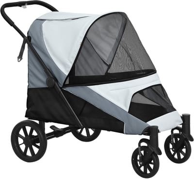 PawHut Honden Buggy - Geschikt voor Tot 30 kg - Klapbaar + Veiligheidsriemen - Met Opbergtas - Grijs
