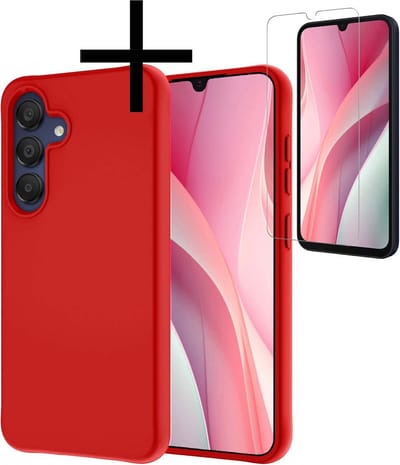 Hoesje - Met Screenprotector - Geschikt voor Samsung Galaxy A15 - Sterk & Shockproof - Back Cover - Siliconen Case - Telefoon Hoes - Rood