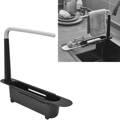 Dailygoods- Opbergrek Telescopisch - Multifunctionele Spoelbakhouder - Keuken/Badkamer - Verstelbaar - Hygiënisch - Inclusief Houder en Dwarsstang - Gootsteenrek