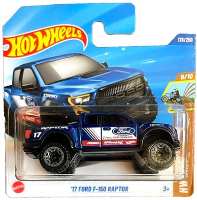 HOT WHEELS '17 FORD F-150 RAPTOR 17 BLUE 178/250 HW DIRT 9/10 SHORT CARD 2025