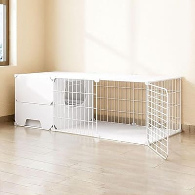 Kattenhuiskooi met kattenbak - Kattenhok dierenverblijf - Veilig huisdier verblijf - Afneembare metalen kooi - 105x35x35cm - Wit