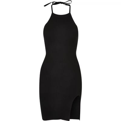 Urban Classics - Rib Knit Neckholder Korte jurk - XL - Zwart