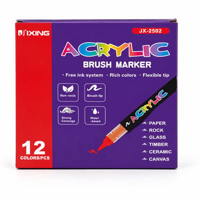Direct-vloeibare acrylmarkers - 12 kleuren - zachte punt - voor tekenen en kunst - basisverpakking