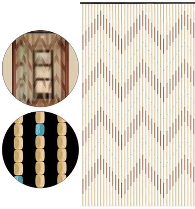 Houten Kralengordijn - Deurgordijn Retro - 90x200 cm - Kralen Vliegengordijn - Boho Zigzag Patroon - Handgemaakt - Bruin/Beige
