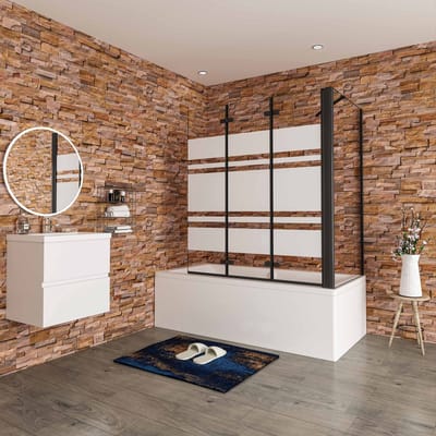 Aica Scandinavische Badwand 130x70x140cm,3-Delig Inklapbaar,6mm Wit Gesatineerd Easy Clean Gehard Glas,Mat zwart,Eenvoudige Montage
