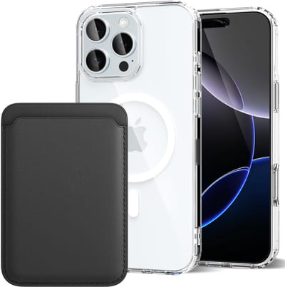 Shockproof Anti Shock Back Cover Hoesje Compatibel met MagSafe Geschikt voor: Apple iPhone 16 Pro Max met Magnetische Pasjeshouder - Zwart