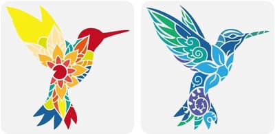 2 Stuks Hummingbird Sjablonen voor Schilderen 30x30cm - Plastic PET Dieren en Bloemen Sjablonen voor Mandala Patroon en Vloerdecoratie