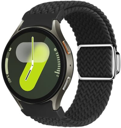 Nylon bandje - geschikt voor Samsung Galaxy Watch 7 (40 & 44mm) / Watch 6 (Classic) / Watch 5 (Pro) / Watch 4 (Classic) / Watch FE - met easy pin - zwart