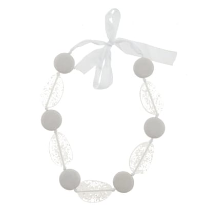 Behave - Witte kralenketting met strik - Lange dames ketting 70 cm