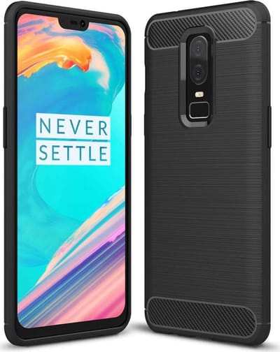 Geborsteld TPU Hoesje Geschikt voor OnePlus 6 | Beschermhoes | Back Cover | Flexibel TPU | Stijlvol Carbon | Dun | Zwart