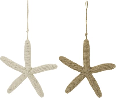 J-Line hanger Zeester - touw/polyresin - wit/naturel - doos van 2