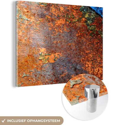 MuchoWow® Glasschilderij 120x90 cm - Schilderij acrylglas - Roest - Vintage - Stalen - IJzer - Industrieel - Foto op glas - Schilderijen