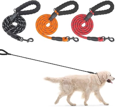 Zware Touw Hondenriem 6FT met Reflecterende Draad en Gewatteerde Handgreep - Ideaal voor Grote en Kleine Honden