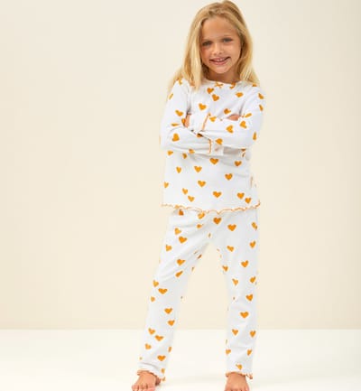 Little Label - pyjama meisjes wit harten - 2Y/86-92 - Zachte BIO Katoen