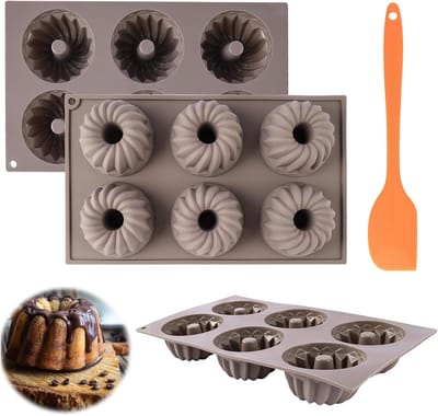 tulbandvorm siliconen, 3 stuks siliconen tulband cakevorm Ø 8 cm, 6-delige herbruikbare kleine muffinvormen cakevorm voor muffins, cupcakes, brownie (grijs)