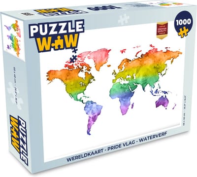 Puzzel Wereldkaart - Pride vlag - Waterverf - Legpuzzel - Puzzel 1000 stukjes volwassenen