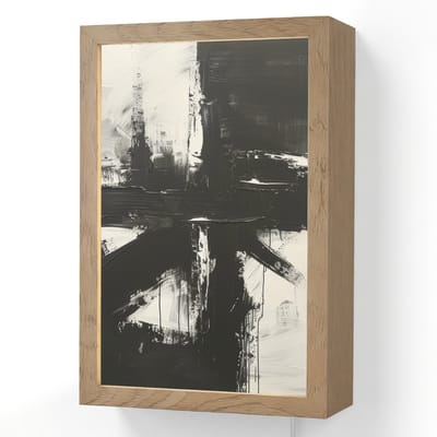 Wandlamp 20x30 cm - Oplaadbaar - Modern - Zwart wit - Abstract - Kunst - Wandlampen binnen woonkamer - Slaapkamer lamp met kabel - Decoratieve nachtlamp - Vloerlamp snoer