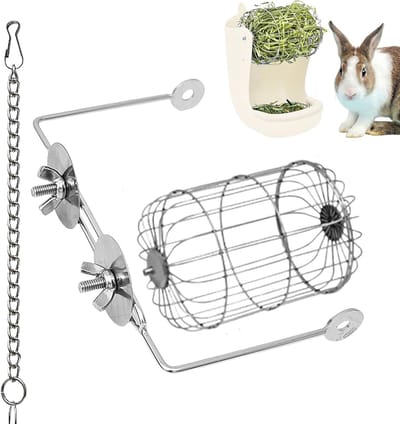 Hooivoeder - Voederdispenser Houder - Kleine Dieren Voeden - Roestvrij Staal - 19.8L x 13W cm - Zilverkleurig
