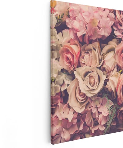 Artaza Canvas Schilderij Rozen - 80x120 cm - Groot - Wanddecoratie Bloemen - Muurdecoratie Woonkamer - Schilderijen Op Canvas Vintage