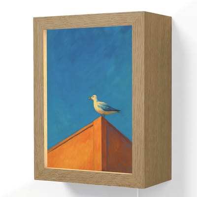Wandlamp 15x20 cm - Oplaadbaar - Meeuw - Gebouw - Lucht - Geschilderd - Wandlampen binnen woonkamer - Slaapkamer lamp met kabel - Decoratieve nachtlamp - Vloerlamp snoer