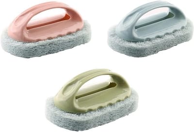 Schoonmaakborstel - Spongeborstel- Draagbare Scrub Borstel– Met Handvat – Lichtgewicht – Voor Tegels, Badkamer, Keuken, Fornuis – Afwasbaar – Herbruikbaar – Set van 3 – Roze, Groen, Blauw