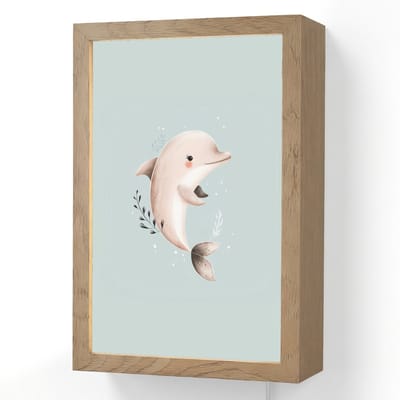 Wandlamp 20x30 cm - Oplaadbaar - Dolfijn - Zeewier - Grijs - Wandlampen binnen woonkamer - Slaapkamer lamp met kabel - Decoratieve nachtlamp - Vloerlamp snoer