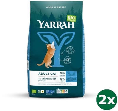 Yarrah cat biologische brokken vis (msc) zonder toegevoegde suikers kattenvoer 2x 2,4 kg NL-BIO-01