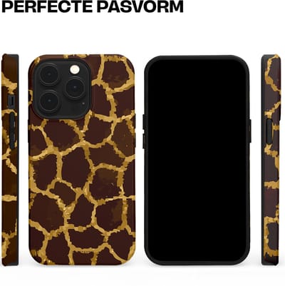 Casetastic hoesje geschikt voor Apple iPhone 13 Pro - MagSafe - Dubbellaagse bescherming - Afrikaanse Giraffenprint - Fashion Case - Zwart Bruin Goud Olijfgroen