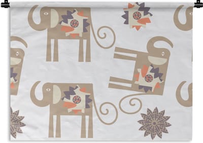 Wandkleed - Wanddoek - Bloemen - Olifant - Patroon - 60x45 cm - Wandtapijt
