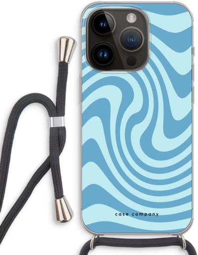 Case Company® - Hoesje met koord geschikt voor iPhone 14 Pro hoesje met Koord - Swirl Blauw - Telefoonhoesje met Zwart Koord - Bescherming aan alle Kanten en Over de Schermrand