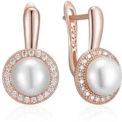 Mode Geometrie Parel Hang Oorbellen Voor Vrouwen Roségoud Kleur Met Natuurlijke Zirkoon Boho Etnisch Bruiloft Fijne Sieraden white