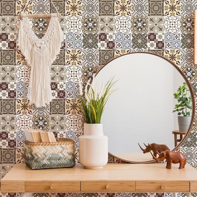 Zelfklevende tegelmuurstickers voor keuken en badkamer - 9 cementtegelstickers (Azulejos Aleccio) - 9 stickers, 10x10cm