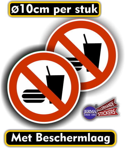 Jerma - Geen Etenswaren Toegestaan - Stickers - set 2 stuks - Ø 10 cm - Weerbestendig - Zelfklevend