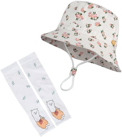 Dailygoods- Zonnebeschermhoed met Bloemenprint - Kinderemmerhoed - Zonnemouwen - Outdoor Accessoires - Geschikt voor 4-8 Jaar - Katoen/Nylon - Kinderenhoed
