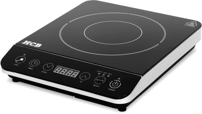 HCB® - Professionele Inductie kookplaat - 2 kW - 230V - 1 pit - Elektrische RVS / INOX kookplaatje vrijstaand - 35.5x29x6.2 cm (DxBxH) - 2 kg - 9212