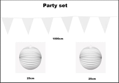 Party set wit - 1x Vlaggenlijn wit 1000cm + 2x Lampion wit 25cm -party festival thema feest